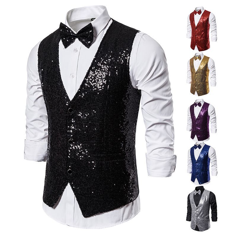 Men's Stage Costumes, Sequins, Vests, Photography Studios, Hosts, Singers, Emcees, Vests_voghion.com
