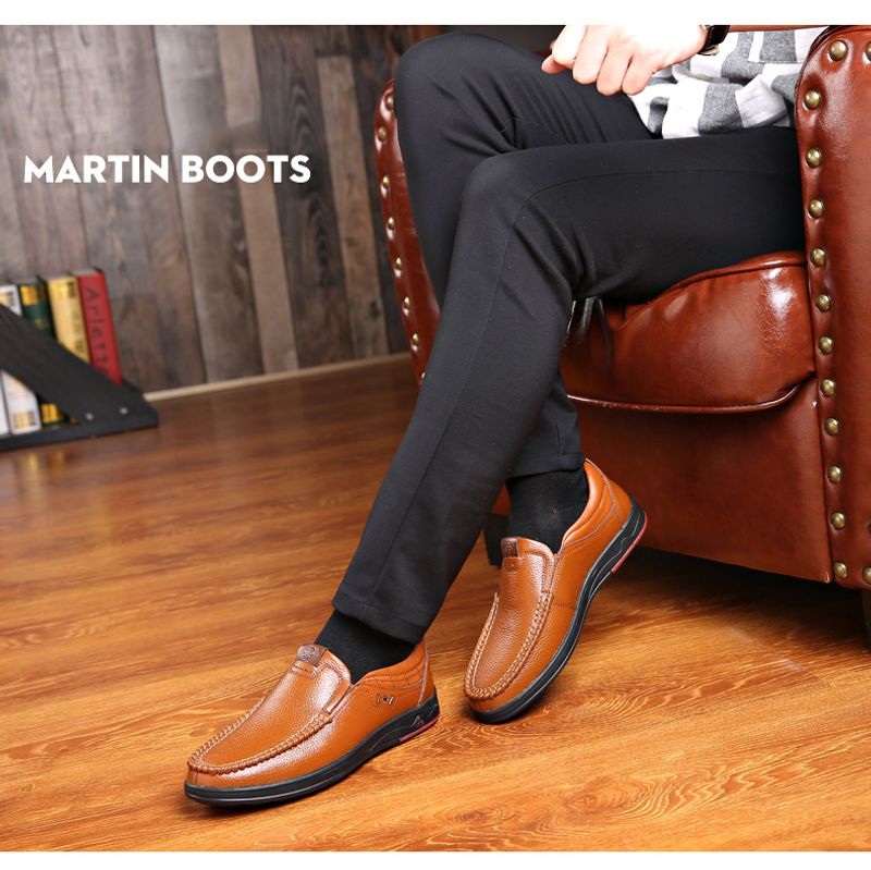 Mens Fashion British Style Classic Casual Cowhide Black Hot Sale Breathable Business Slip-on Men Leather Shoes Big Size_voghion.com