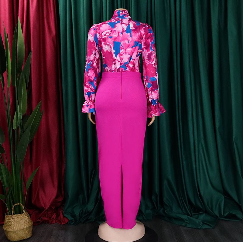 Dameskleding Mode Bedrukt Strappy Shirt met Lange Mouwen Rok Lange Rok Tweedelige Set_voghion.com