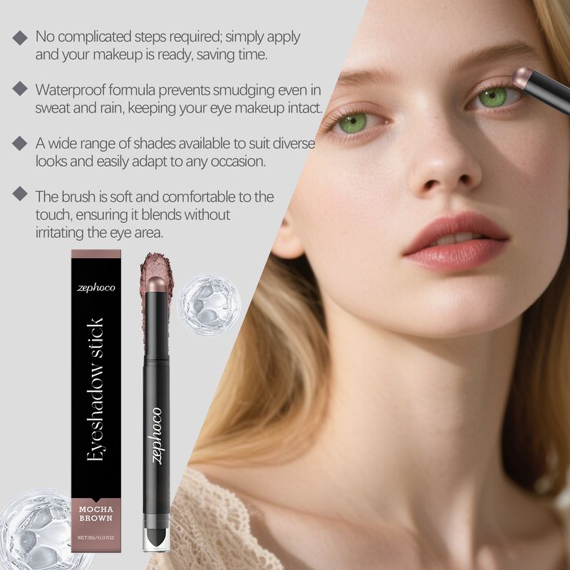 Zephoco Mokkabrauner, leichter, integrierter Pinsel, tragbarer, pigmentierter, einfach aufzutragender Make-up-Lidschattenstift_voghion.com