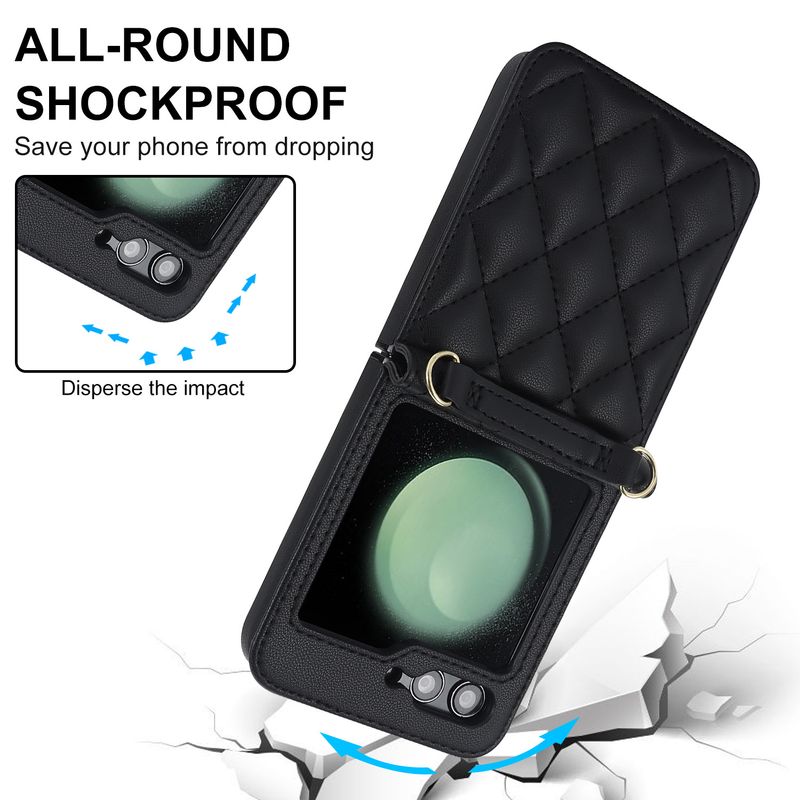 Nuova custodia per cellulare Z Flip6 per donna Custodia protettiva a tracolla Samsung Flip4 Custodia in pelle per cellulare a quadri_voghion.com