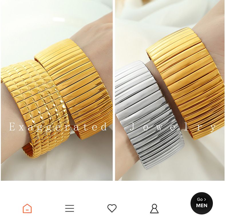 Damen Bijouen Nisch Einfacht Quadratescht Kariert Armband Titanstahl Vergoldet Net-Verblasend Metall Kubanesch Kette Villsäiteg_voghion.com