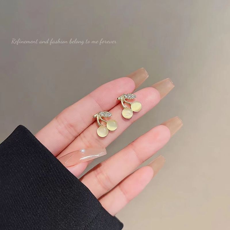 Orecchini da donna Orecchini occhio di gatto ciliegia da donna con orecchini di nicchia piccoli orecchini traforati ad ago d'argento_voghion.com