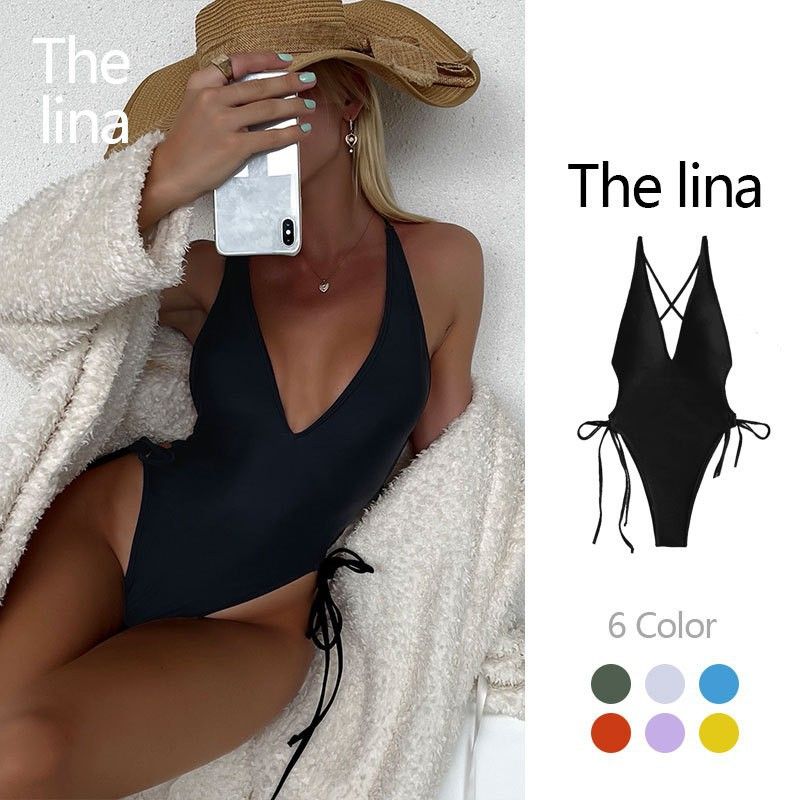 Maillot de bain une pièce sexy à décolleté plongeant en V, couleur unie, pour femme, haut de gamme, pour la plage et les sources chaudes_voghion.com