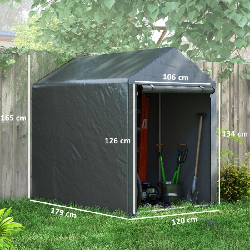Gartenschuppen, Lagerzelt, Robust & Wetterfest, Stahlrahmen, 1,2x1,8x1,6m, Dunkelgrau_voghion.com