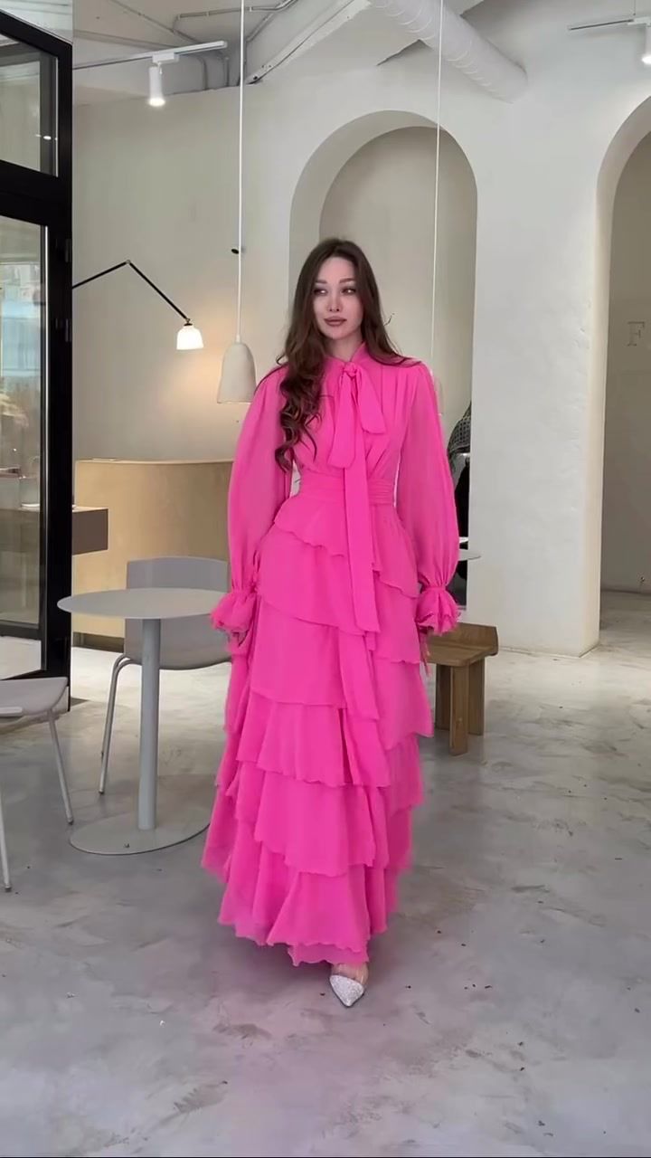 Elegant Chiffon Dress With Ruffles & High Neck - Victorian Style Blouse Dress (Breathable Flowy & Feminine Design)_voghion.com