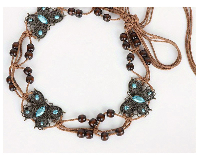 Damengürtel, böhmischer Gürtel, Damen-Taillenschmuck, Schmetterling, Strass, geknotet, ethnisch, handgefertigt, Holzperlen, lässig_voghion.com