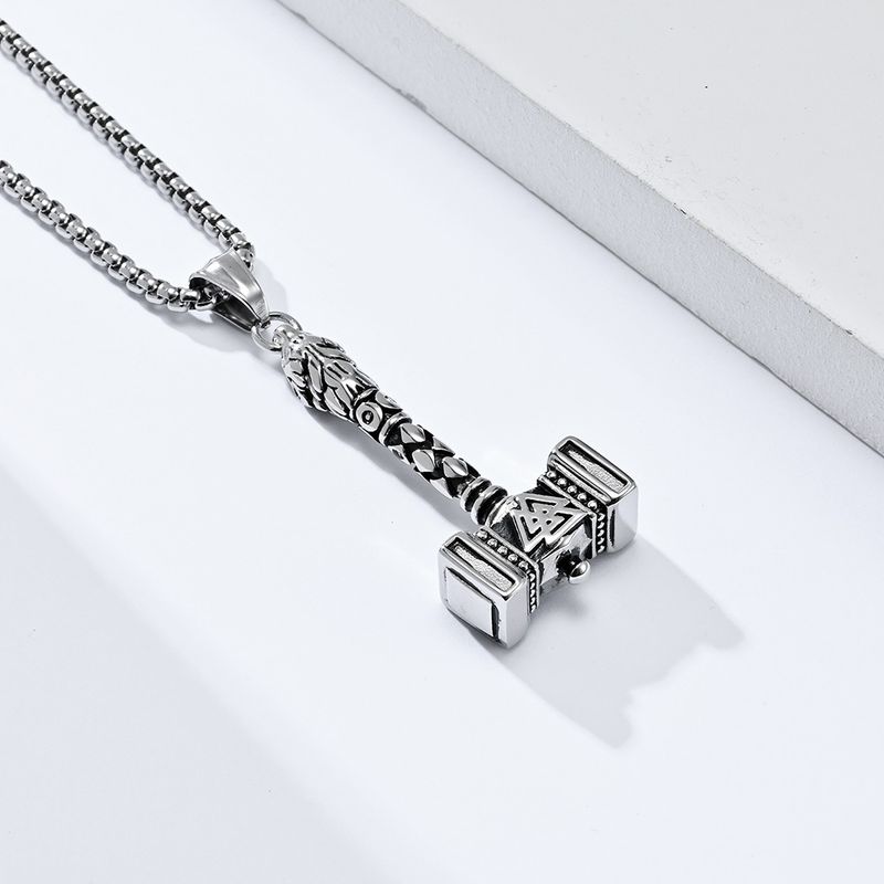 Nordijski Viking Odin Thor's Hammer Titanium Jeklena ogrlica Retro osebnost Moški obesek iz nerjavečega jekla_voghion.com
