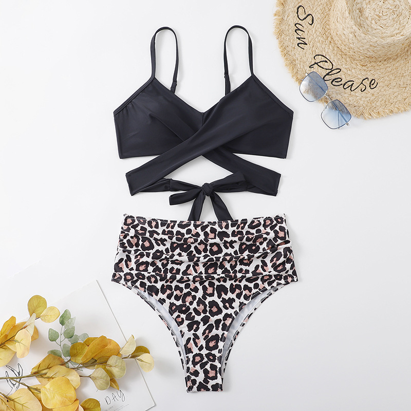 Maillots de bain pour femme Sexy Split Bikini Bikini Cross Leopard Pattern Maillots de bain_voghion.com
