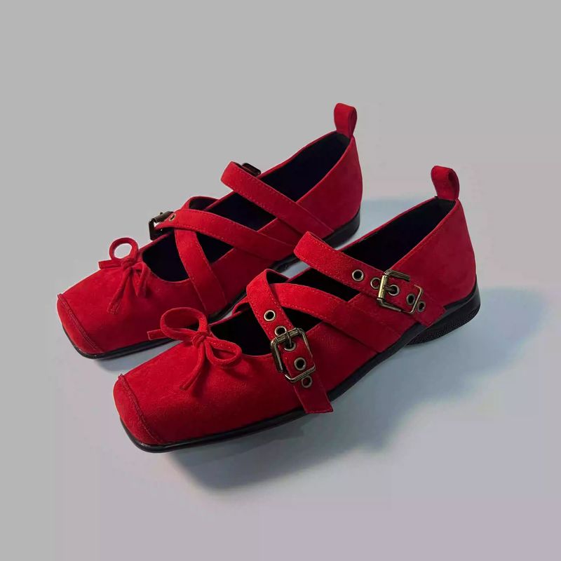 Korean Style Bowknot Square Toe Shallow Ballet For Women 2025 Summer New One-Strap Mary Jane Shoes_voghion.com