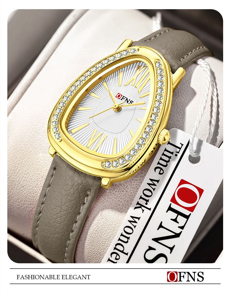 Orologio da donna elegante con design a testa di serpente - Stile business minimalista, lunetta impreziosita da cristalli, cinturino in pelle, movimento al quarzo_voghion.com