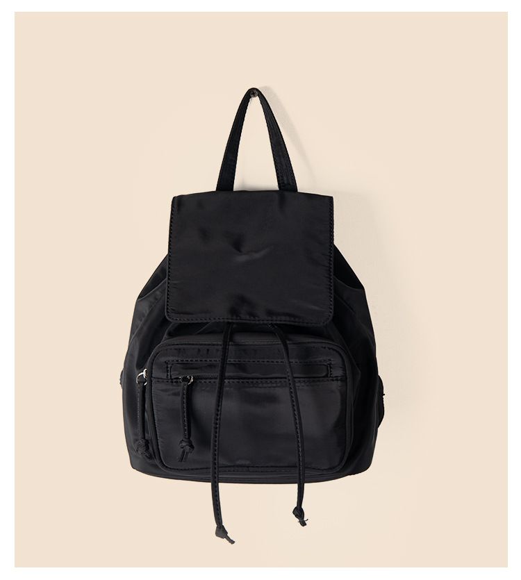 Nylon backpack for girls, large capacity college style multi pocket drawstring backpack, women's high-end feel_voghion.com