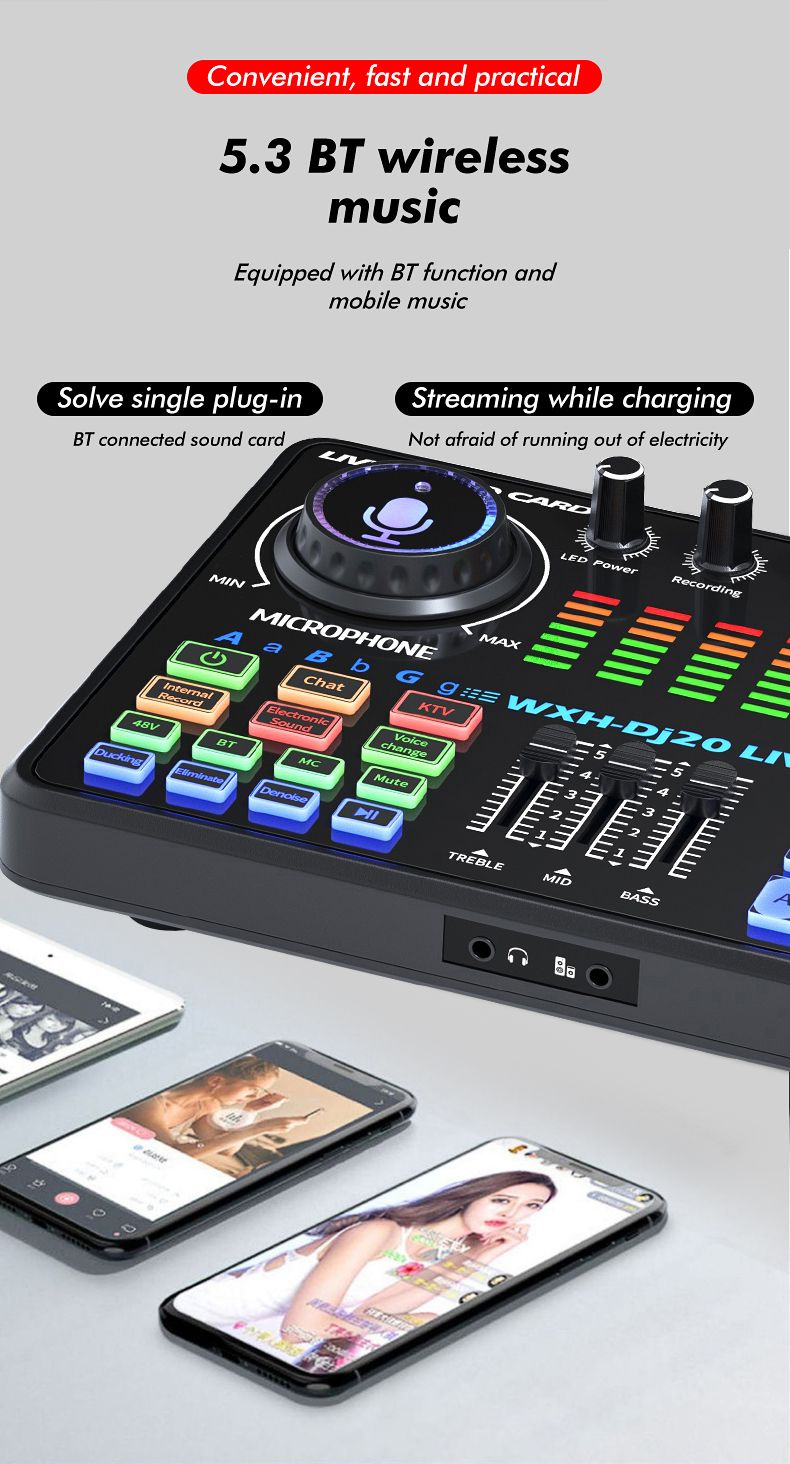 Dispositivi DJ20 Scheda audio per giochi Streaming live Microfono Mixer audio_voghion.com