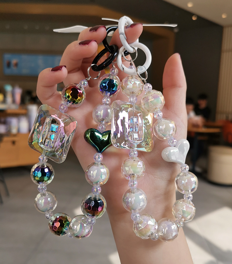 Large Square Crystal Bead Wrist Strap Mobile Phone Strap with Multi Sided Diamond Bead Pendant Phone Anti Drop Clip_voghion.com