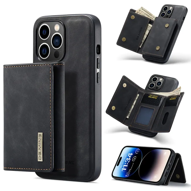 2IN1 Removable Leather Card Holder Wallet Phone Case For IPhone 16 15 14 Pro Max Plus ForiPhone Retro Business Shockproof Cover_voghion.com