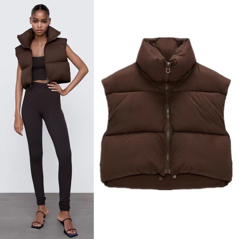 Gilet matelassé sans manches pour femme - Col montant, manteau d'hiver chaud et épais aux couleurs tendance_voghion.com