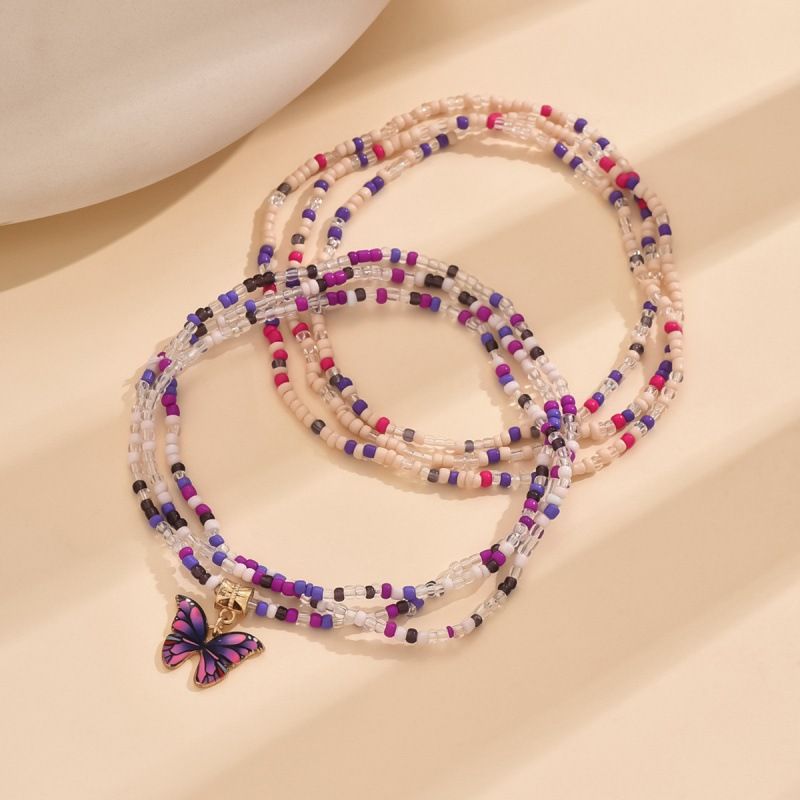 Summer Versatile Butterfly Beaded Anklet Creative Multi-use Beach Trendy Foot Jewelry Two-piece Set_voghion.com
