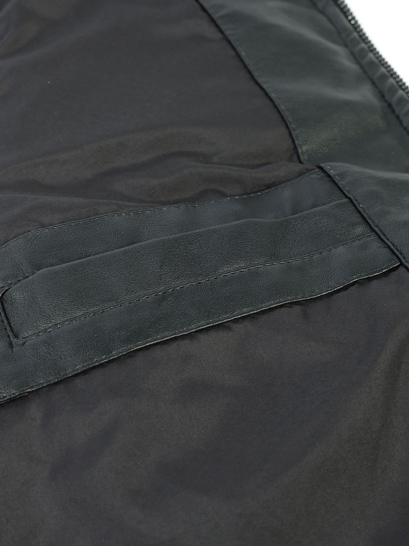 Men's Slim Fit PU Leather Biker Jacket With Multiple Zippers, Stand Collar, Winter Motorcycle Riding Jacket For Teens & Young Adults_voghion.com