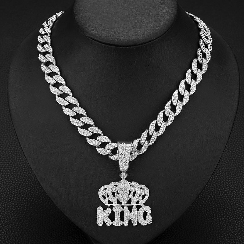 Unisex Niche Personality Hip Hop KING Letter Crown Pendant Cuban Chain Retro Letter Environmentally Friendly Alloy Jewelry Necklace_voghion.com