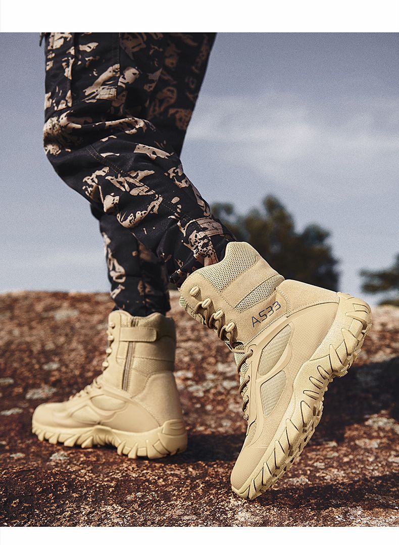 Large Breathable Tactical Boots For Outdoor Hiking, Wear-resistant Training, Combat Boots, High Top Desert Boots For Men_voghion.com