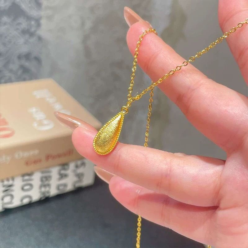 Gold shop with gold new Chinese style brushed water drop necklace women's retro clavicle chain to send girlfriend gift_voghion.com
