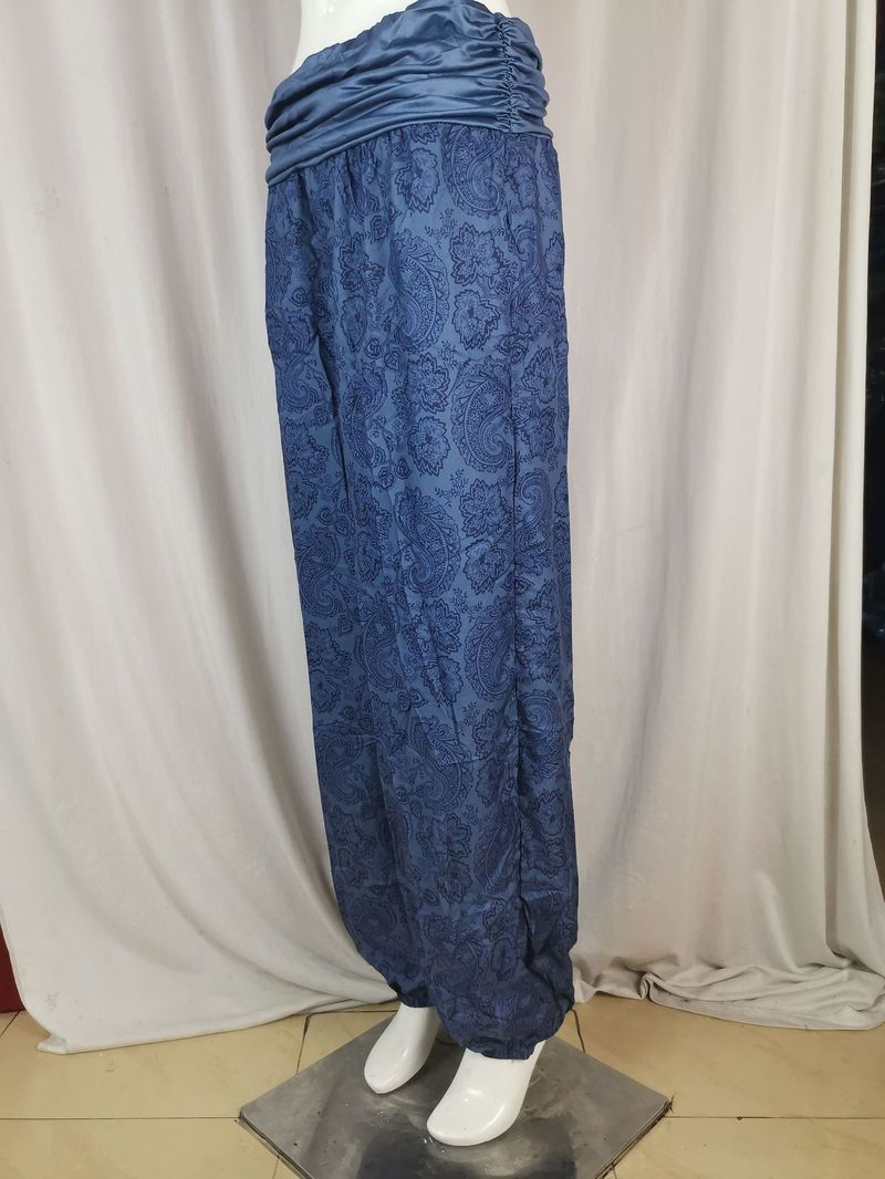 Roupas femininas Impressão digital Calças longas e largas Calças casuais Calças harém_voghion.com