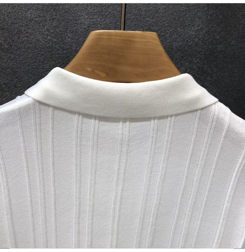 Polo da uomo con mezza cerniera, maglietta a maniche corte con risvolto in maglia, top estivi traspiranti in seta ghiacciata_voghion.com