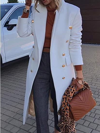 Damen Herbst und Winter Slim Fit Mittellanger Wollmantel_voghion.com