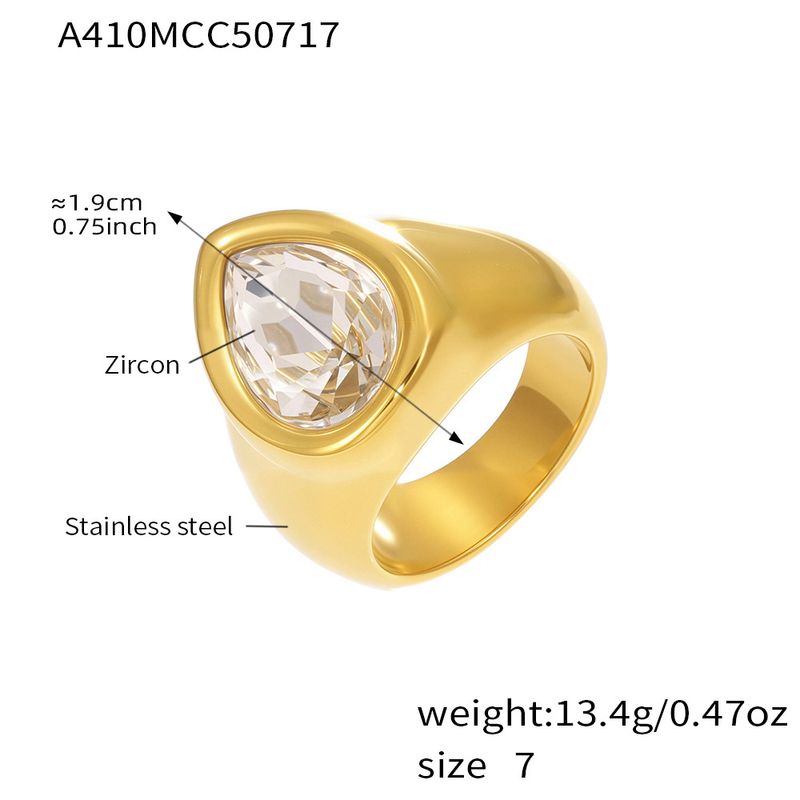 Square Sugar Personalized Retro Diamond Set Stainless Steel Zircon Water Drop Shaped Cut Surface Zircon Ring For Women_voghion.com