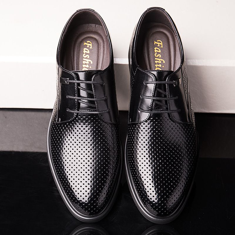 Zapatos de cuero para negocios de verano, con alzas, versión coreana informal con aberturas, para hombre._voghion.com