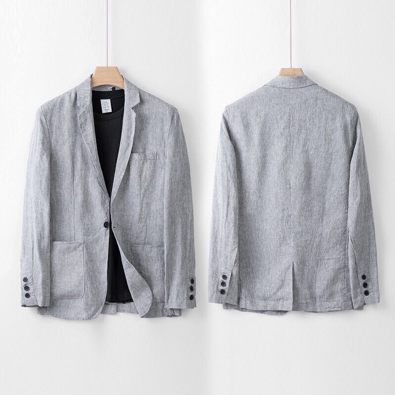 Completo casual da uomo in lino, ampio e sottile, in cotone e lino, due pezzi_voghion.com