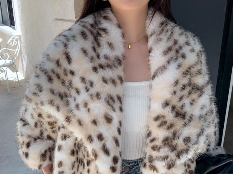 Luxury Faux Fur Coat Women's Long Leopard Print Jacket With Big Lapel, Winter Thick Faux Fox Fur Coat, Elegant Faux Mink Coat For Women_voghion.com