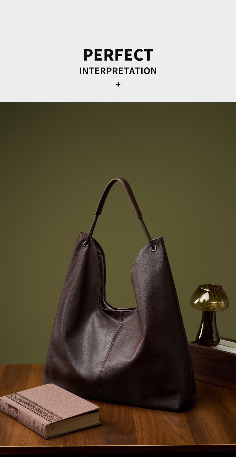 Nuova borsa tote in pelle bovina conciata al vegetale, versatile, capiente e versatile, con una sola spalla, ideale per i pendolari._voghion.com