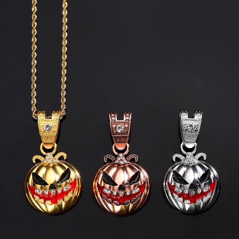 Halloween Pumpkin Skull Alloy Drip Oil Diamond Pendant With Exaggerated Personality Men's Necklace_voghion.com