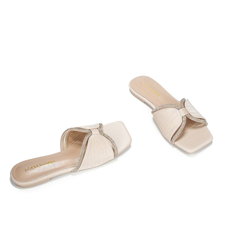 Pantoufles pour femmes, ballerines d'été, nouvelles pantoufles plates ornées de strass, style féerique, sandales pour femmes, semelle souple, bout carré, polyvalentes_voghion.com