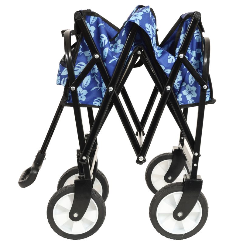 Minimeetall Colorful Collapsible Foldable Wagon Cart With Strapping System, Beach Wagon ,Utility Wagon Grocery Cart Camping Shopping Sports Gardeing Fishing Supports 225lbs,blue Flower_voghion.com