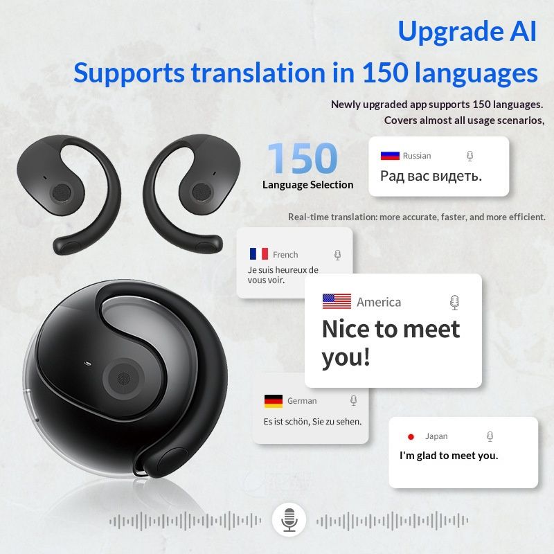 NeoGear Nowa mała kulka kokosowa AI Inteligentny wielokrajowy tłumacz Bluetooth Zaczep na ucho Długa żywotność baterii OWS Bezprzewodowy_voghion.com