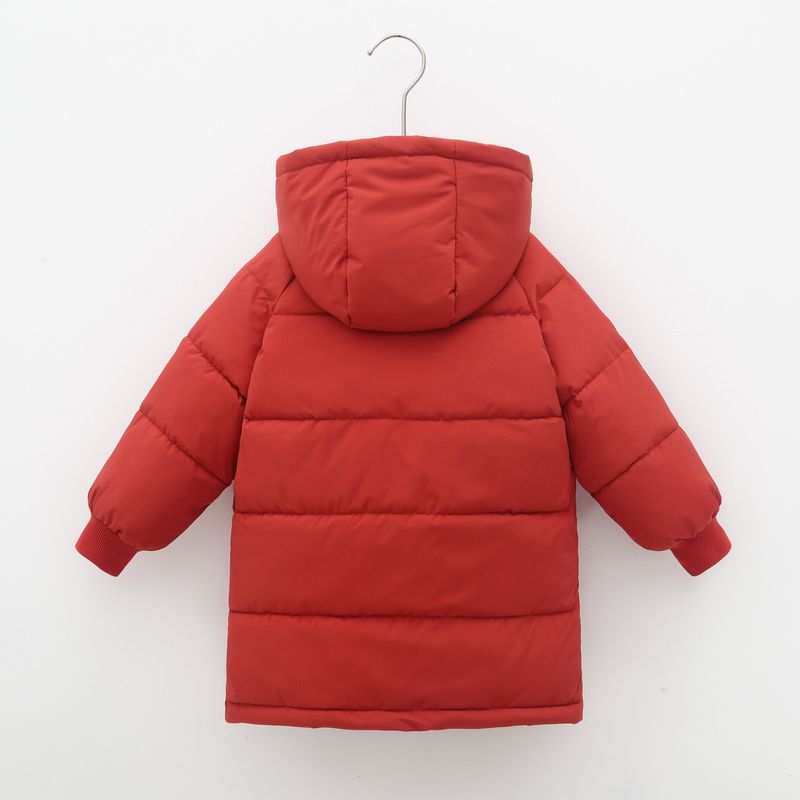 Giacca unisex in cotone di media lunghezza per bambini, con cappuccio e spessa (nero/bianco sporco/rosa/blu denim/bordeaux, 90-140 cm)_voghion.com