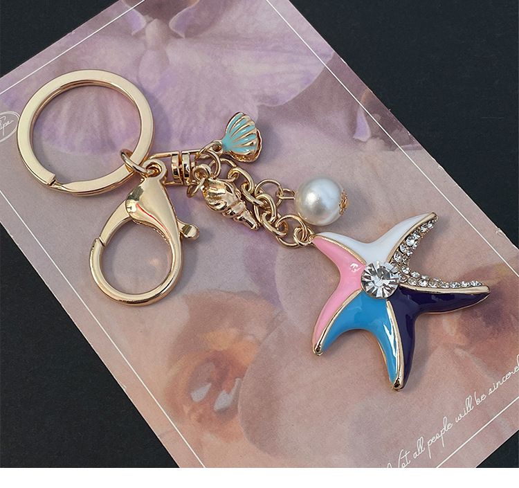 marine Series Summer Alloy Diamond Car Keychain Conch Shell Pendant Exquisite Small Gifts_voghion.com