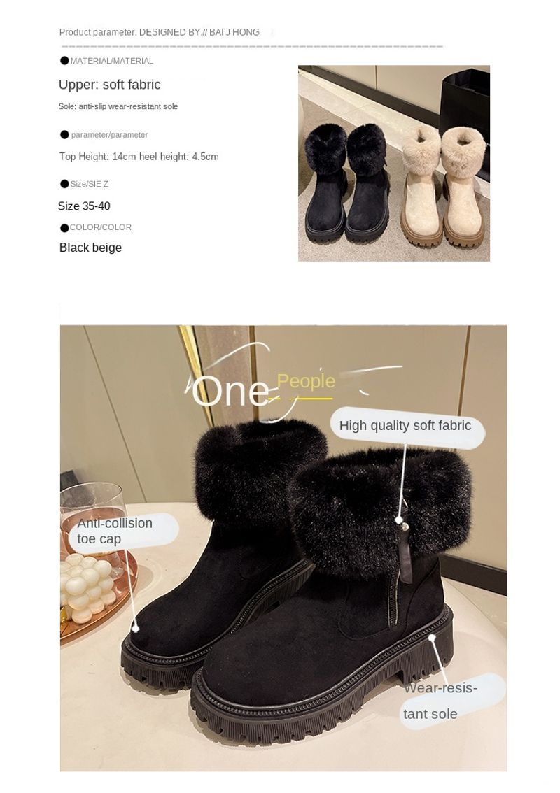 Übergroße, dicke, isolierte Winter-Schneestiefel aus Plüsch mit mittelhoher Sohle und rutschfesten, großen Baumwollschuhen_voghion.com