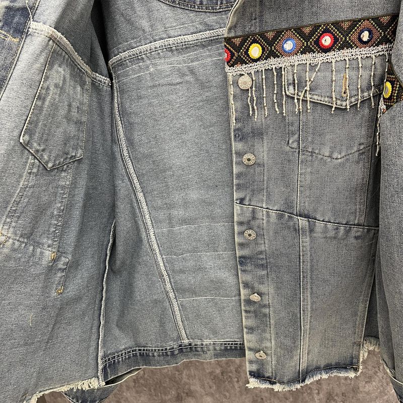 Ropa de mujer nueva chaqueta vaquera holgada con borlas pesadas bordadas de estilo étnico retro para mujer_voghion.com