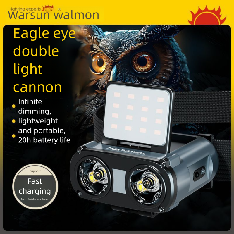 Lampada frontale a clip con sensore di luce potente Wolsen Owl per pesca notturna, portatile, luminosa, con standby ultra lungo, multifunzionale, LED_voghion.com