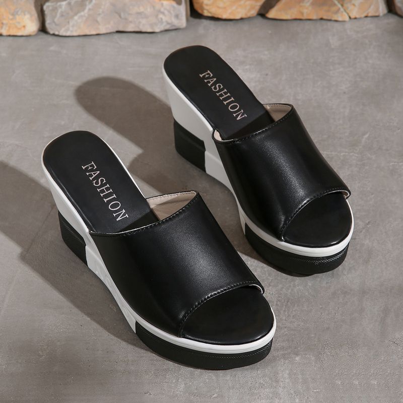 Nouvelles tongs confortables à talons hauts et semelles compensées de couleur unie_voghion.com