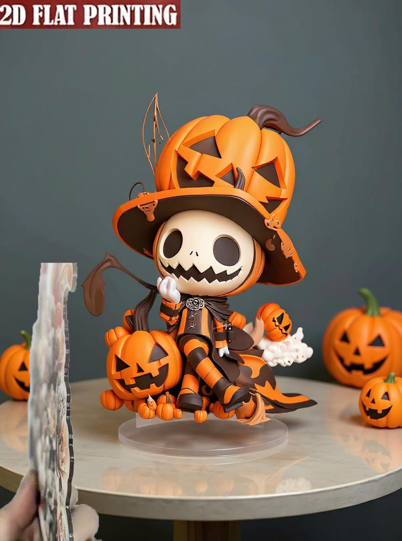 Halloween Pumpkin Skeleton Man 2D Flat Acrylic Figurine Home Office Cafe Room Studio Display Case Table Ornament Desktop Decor_voghion.com