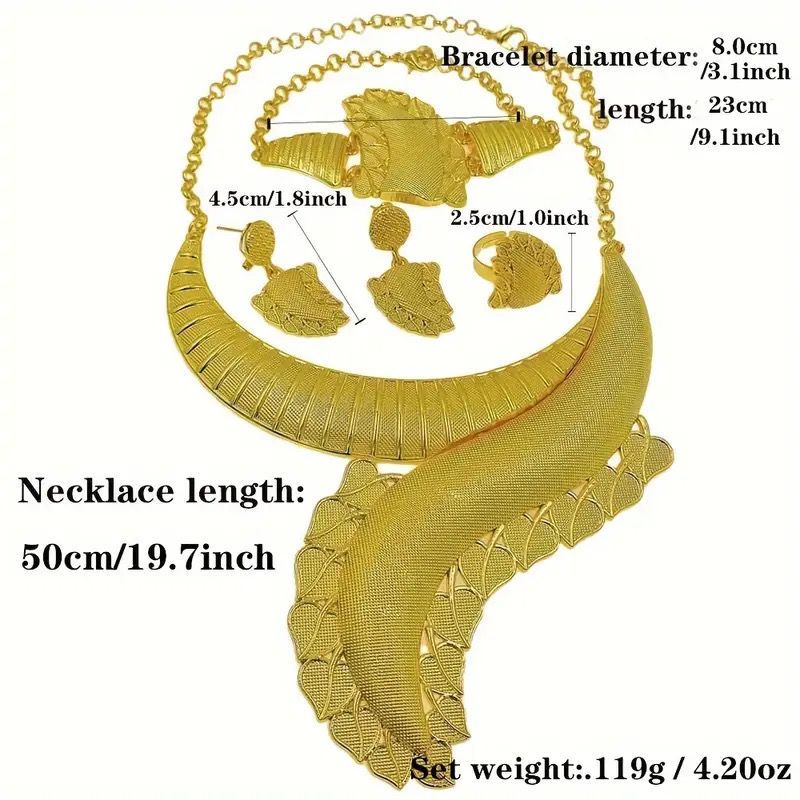 Fashionable luxury ethnic style four piece alloy decoration necklace collarbone jewelry earring set_voghion.com