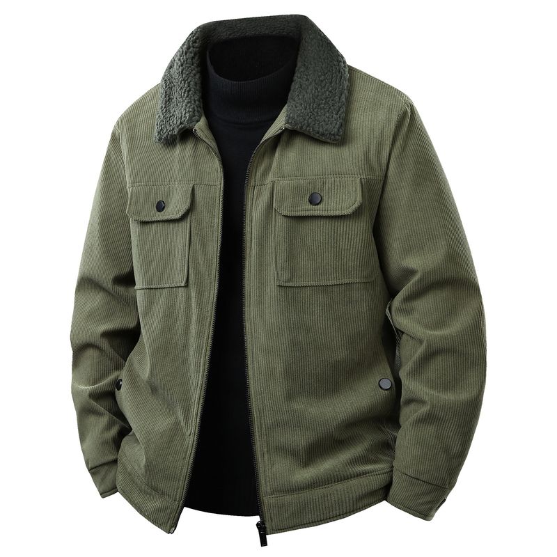 Giacca da uomo in velluto a coste Sherpa – Cappotto da lavoro invernale foderato in pile con tasche multiple (M-5XL, Nero/Cachi/Verde militare/Grigio)_voghion.com