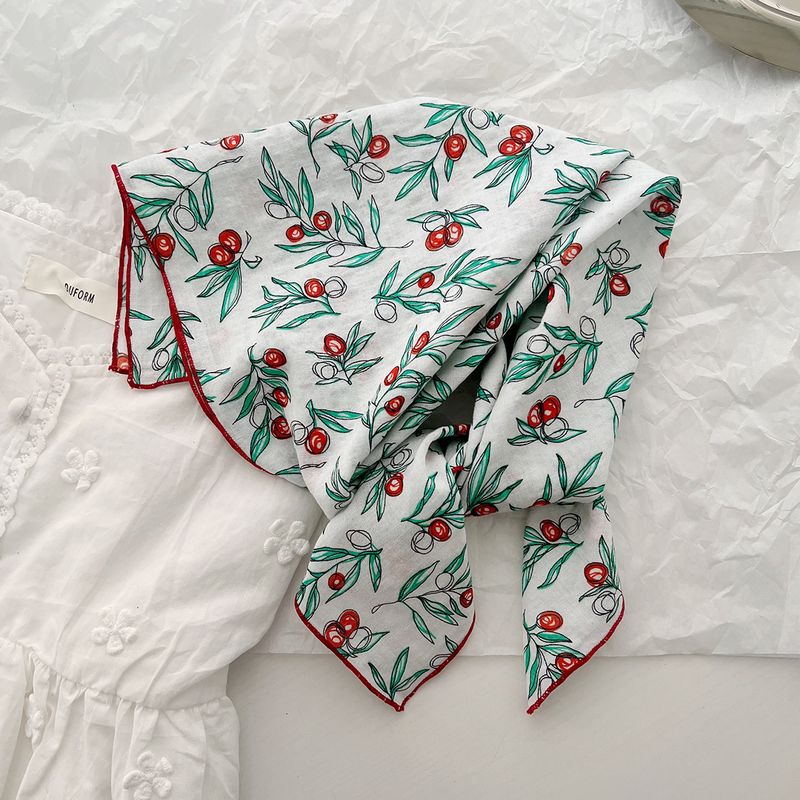 Lenço quadrado pequeno de algodão artístico estilo coreano Ins para moda feminina primavera verão, lenço de seda floral versátil, cabelo_voghion.com