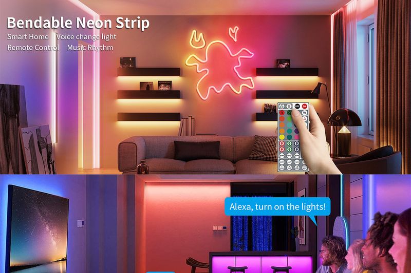 WIFI Akıllı Silikon LED Neon Işık Şeridi Bluetooth Müzik Uzaktan Kumandalı Marquee Işık Şeridi_voghion.com