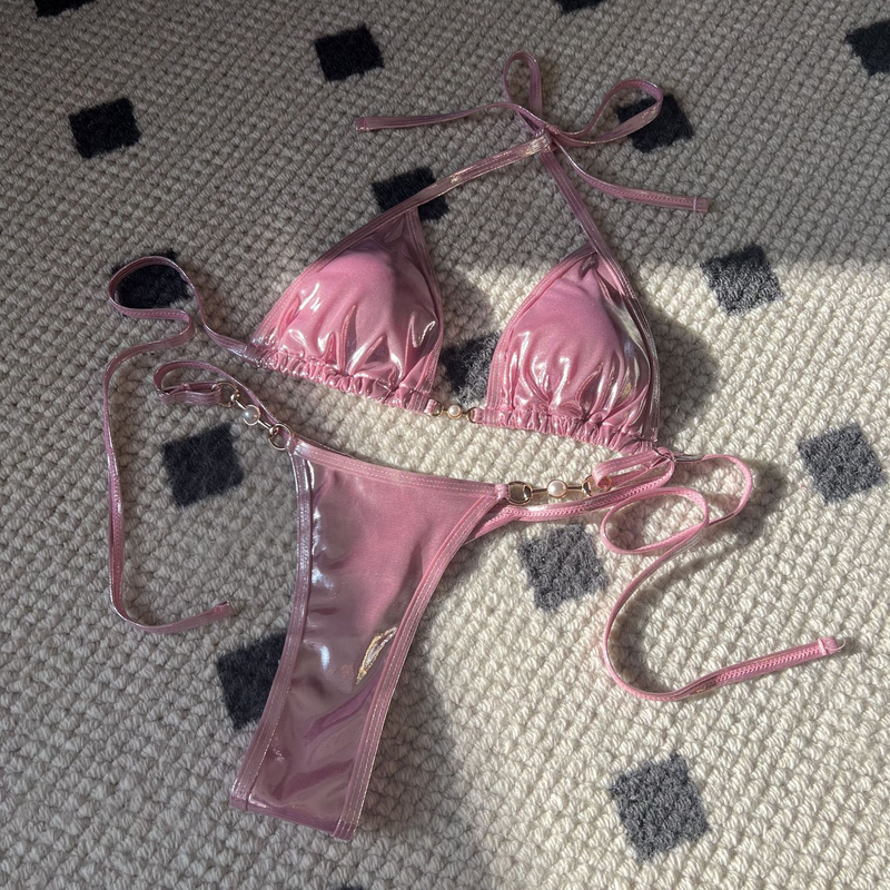 Damenbekleidung Neue Sexy Shiny Pearl T String Bikini Badeanzug Bikini_voghion.com