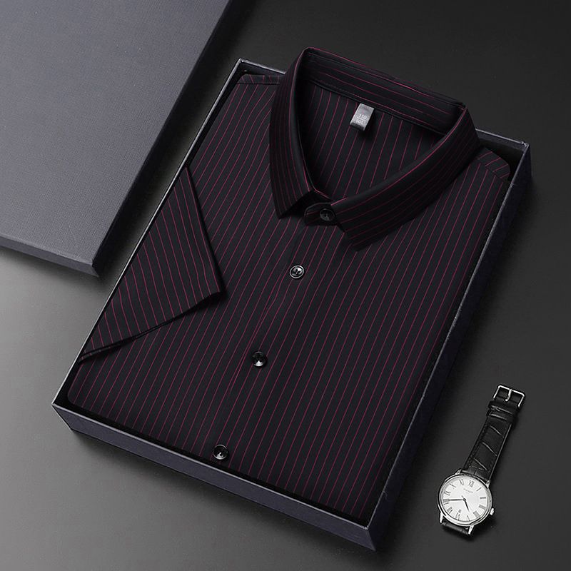 Camicia da uomo CT Ice Silk elasticizzata a maniche corte, estiva, casual, da lavoro, con stampa a righe sottili_voghion.com
